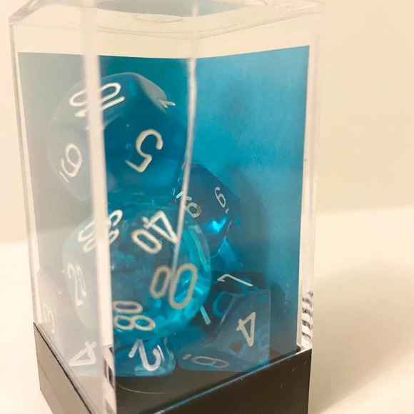 Chessex 7 Polyhedral Dice  Set Translucent Teal White CHX 23015 Cracked Case - Picture 11 of 11